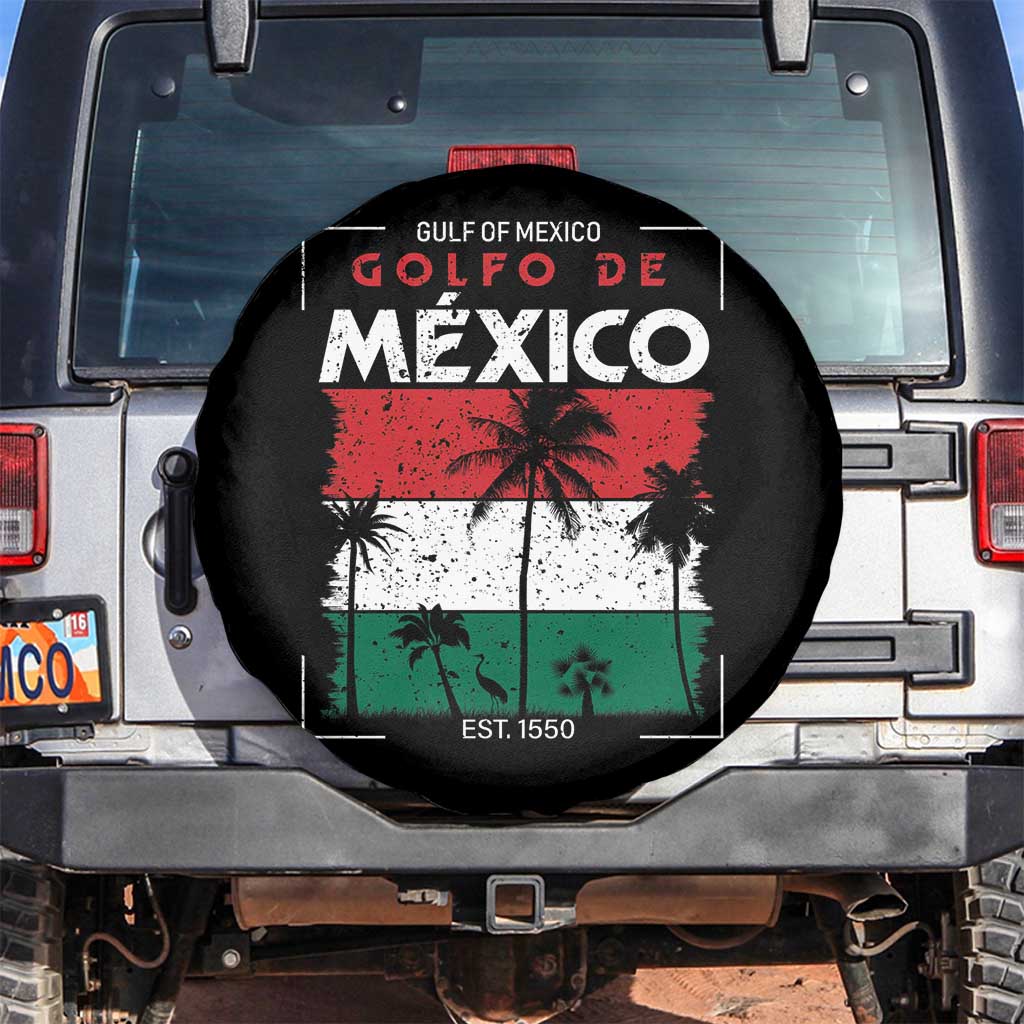Golfo De Mexico EST 1550 Spare Tire Cover Vintage Mexican Flag Palm Tree