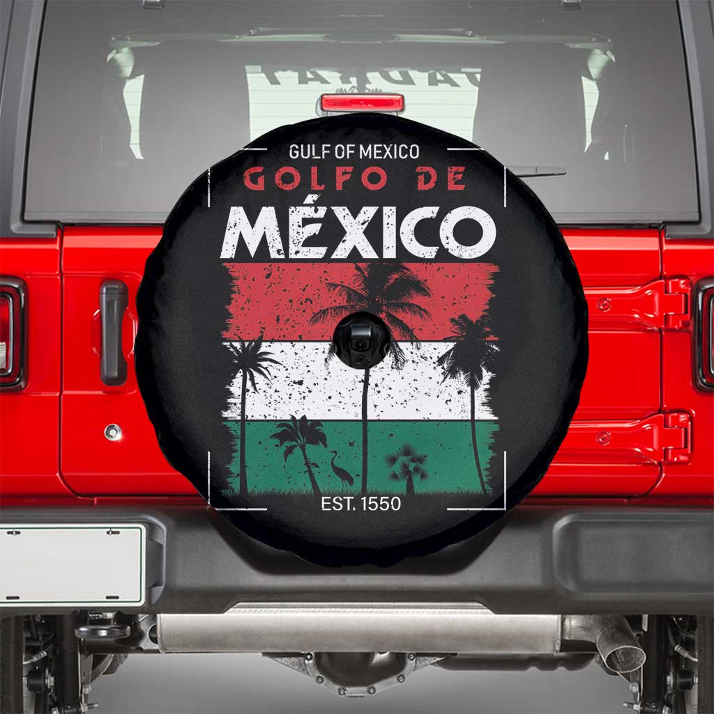 Golfo De Mexico EST 1550 Spare Tire Cover Vintage Mexican Flag Palm Tree