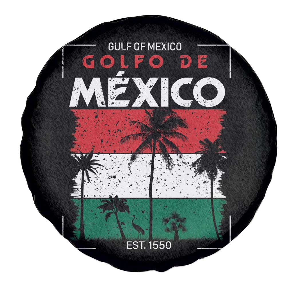 Golfo De Mexico EST 1550 Spare Tire Cover Vintage Mexican Flag Palm Tree