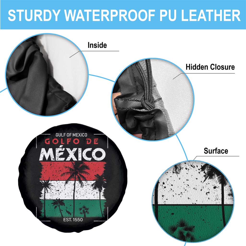 Golfo De Mexico EST 1550 Spare Tire Cover Vintage Mexican Flag Palm Tree