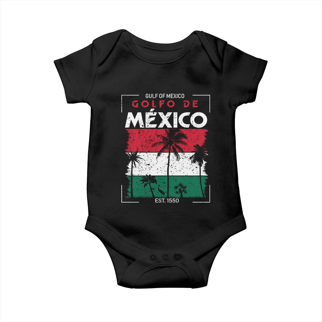 Golfo De Mexico EST 1550 Baby Onesie Vintage Mexican Flag Palm Tree