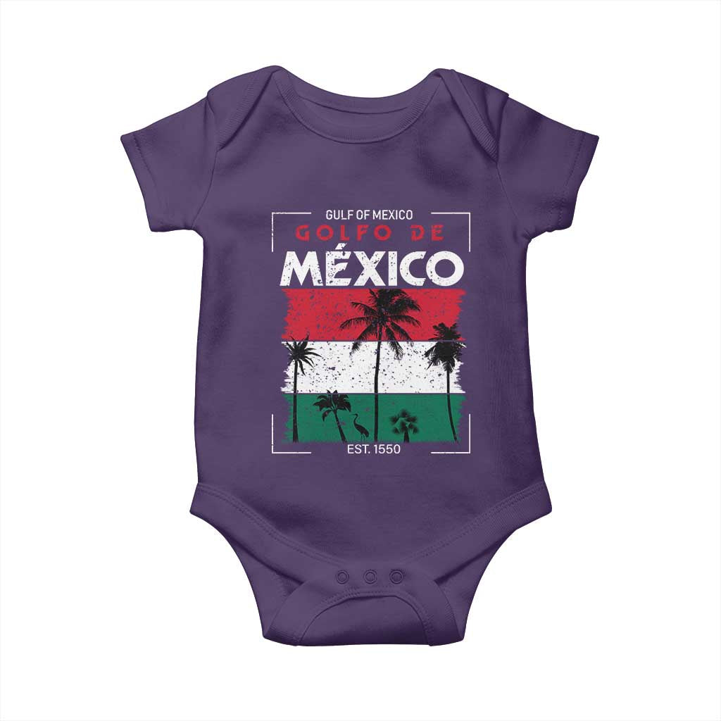 Golfo De Mexico EST 1550 Baby Onesie Vintage Mexican Flag Palm Tree