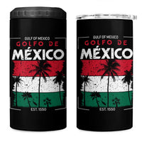 Golfo De Mexico EST 1550 4 in 1 Can Cooler Tumbler Vintage Mexican Flag Palm Tree