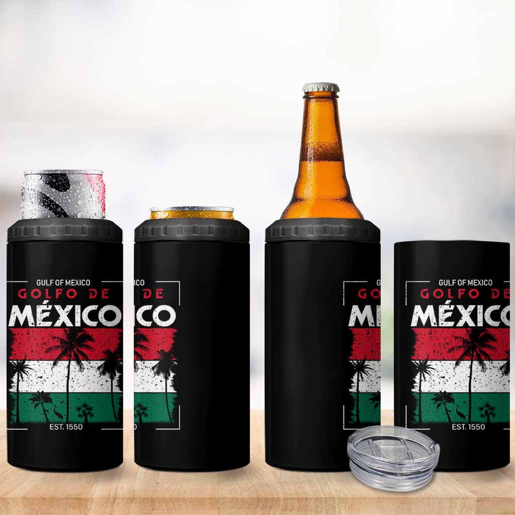 Golfo De Mexico EST 1550 4 in 1 Can Cooler Tumbler Vintage Mexican Flag Palm Tree