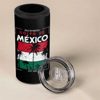 Golfo De Mexico EST 1550 4 in 1 Can Cooler Tumbler Vintage Mexican Flag Palm Tree