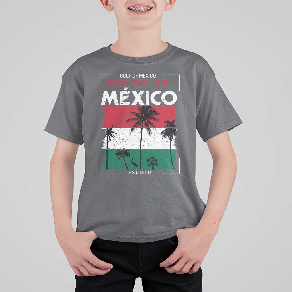 Golfo De Mexico EST 1550 T Shirt For Kid Vintage Mexican Flag Palm Tree