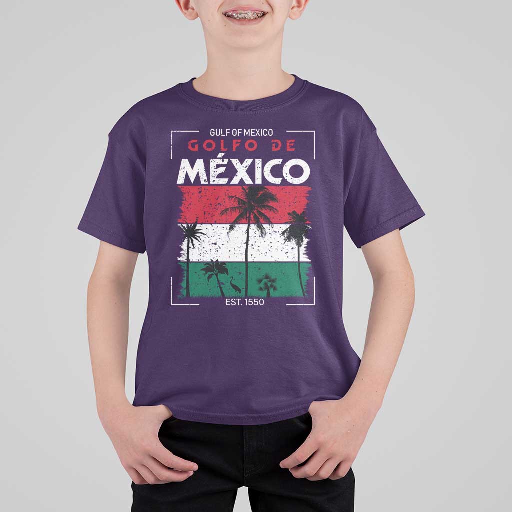 Golfo De Mexico EST 1550 T Shirt For Kid Vintage Mexican Flag Palm Tree