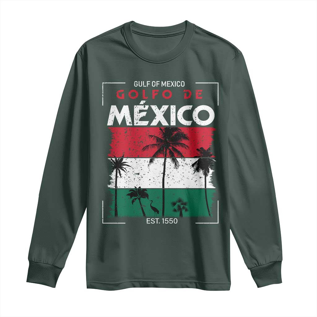 Golfo De Mexico EST 1550 Long Sleeve Shirt Vintage Mexican Flag Palm Tree