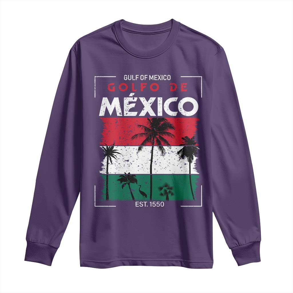 Golfo De Mexico EST 1550 Long Sleeve Shirt Vintage Mexican Flag Palm Tree