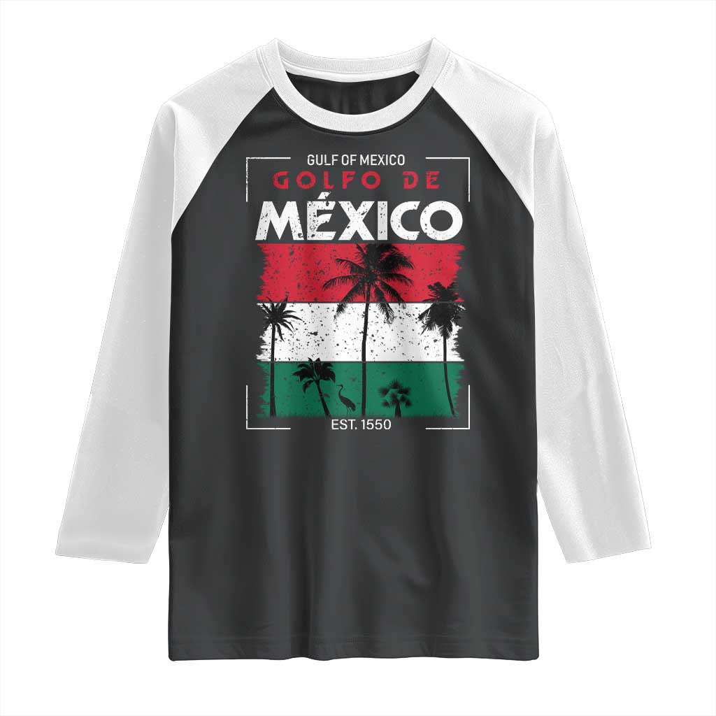 Golfo De Mexico EST 1550 Raglan Shirt Vintage Mexican Flag Palm Tree