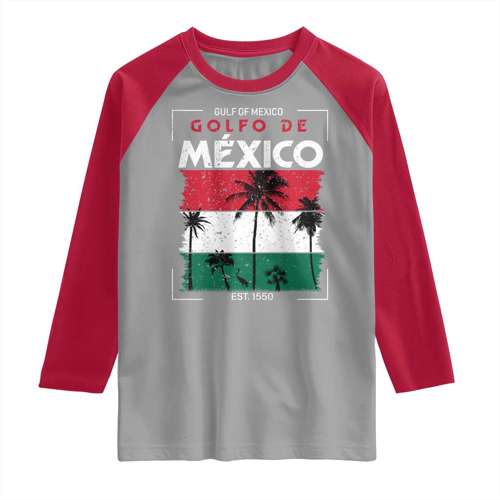 Golfo De Mexico EST 1550 Raglan Shirt Vintage Mexican Flag Palm Tree
