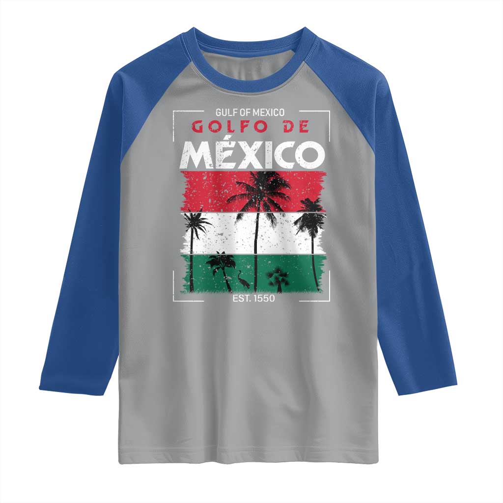Golfo De Mexico EST 1550 Raglan Shirt Vintage Mexican Flag Palm Tree