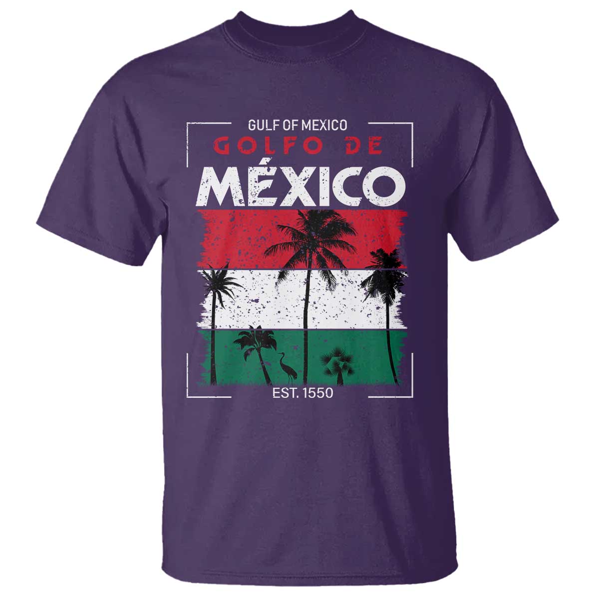 Golfo De Mexico EST 1550 T Shirt Vintage Mexican Flag Palm Tree