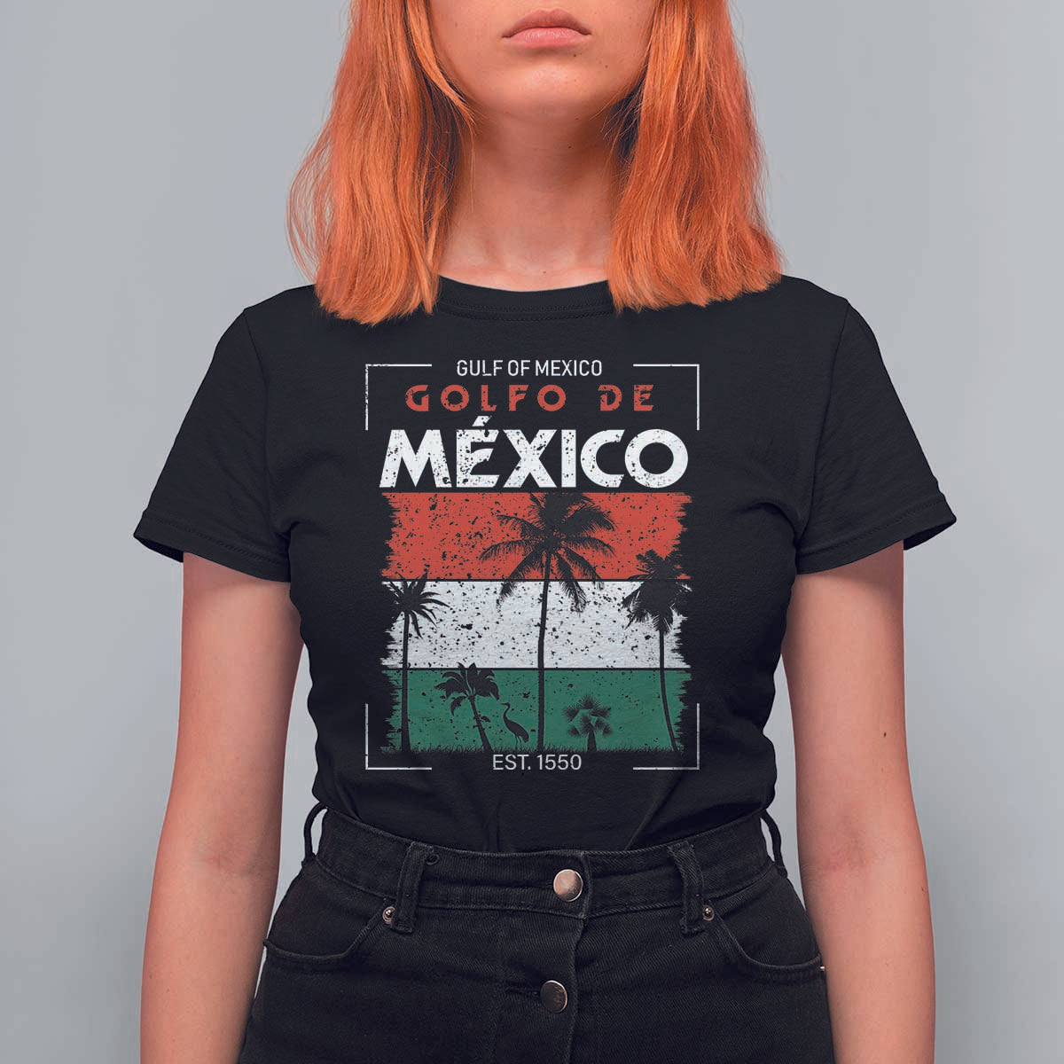 Golfo De Mexico EST 1550 T Shirt For Women Vintage Mexican Flag Palm Tree