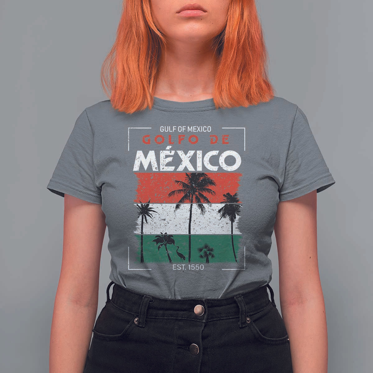 Golfo De Mexico EST 1550 T Shirt For Women Vintage Mexican Flag Palm Tree