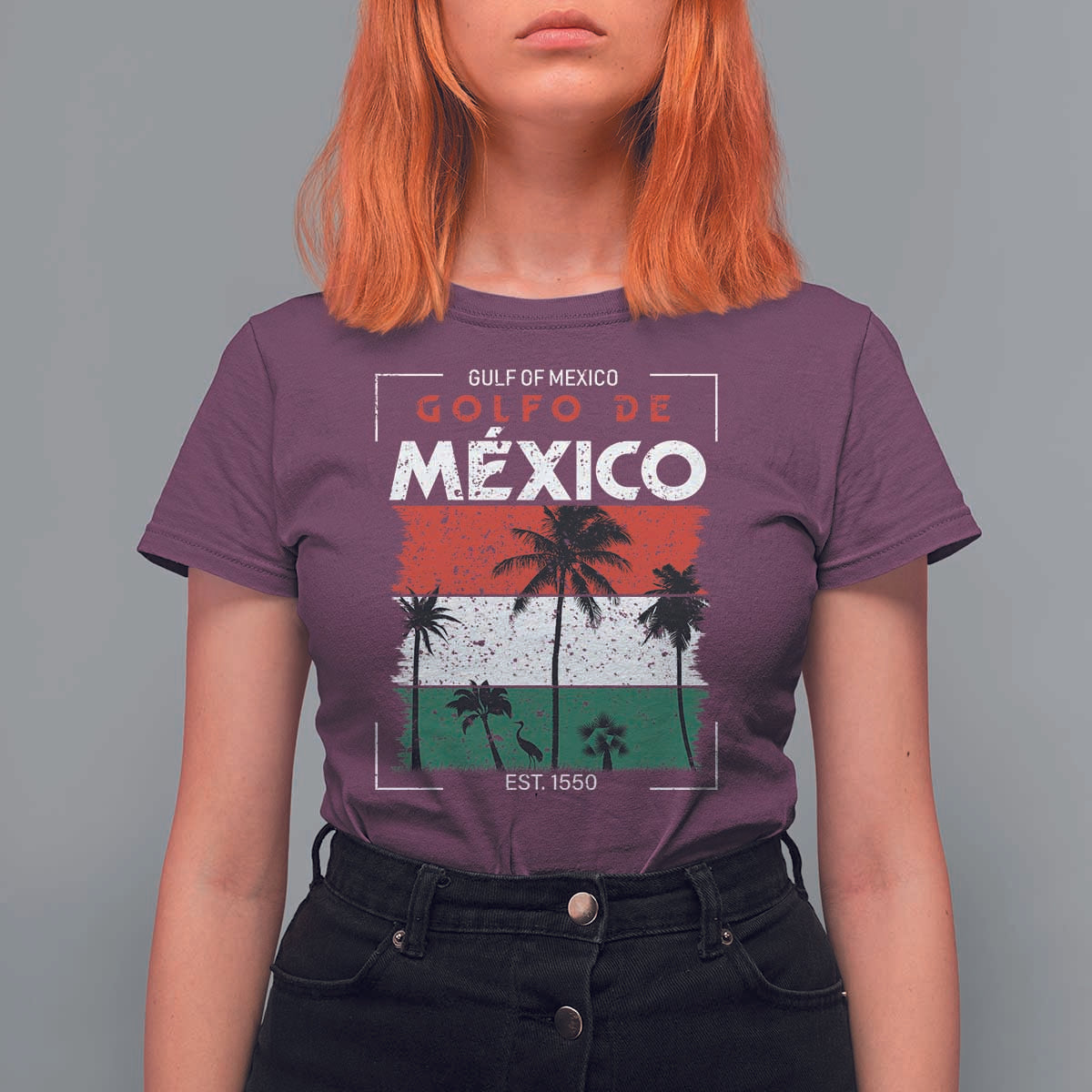 Golfo De Mexico EST 1550 T Shirt For Women Vintage Mexican Flag Palm Tree