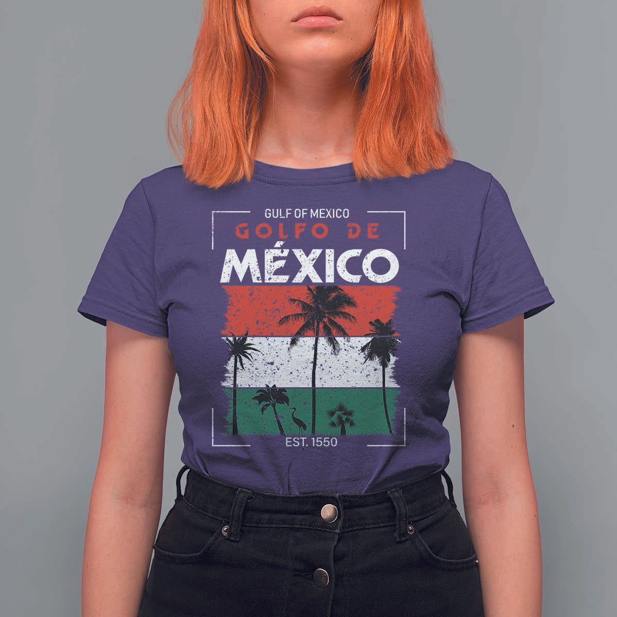 Golfo De Mexico EST 1550 T Shirt For Women Vintage Mexican Flag Palm Tree