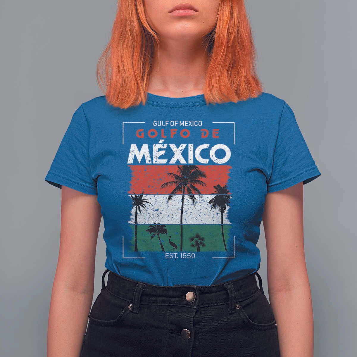 Golfo De Mexico EST 1550 T Shirt For Women Vintage Mexican Flag Palm Tree
