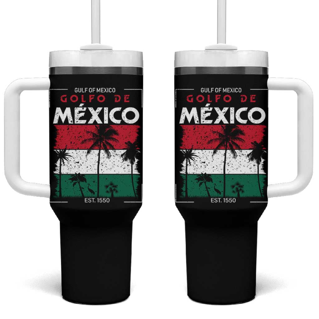 Golfo De Mexico EST 1550 Tumbler With Handle Vintage Mexican Flag Palm Tree