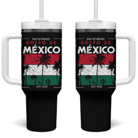 Golfo De Mexico EST 1550 Tumbler With Handle Vintage Mexican Flag Palm Tree