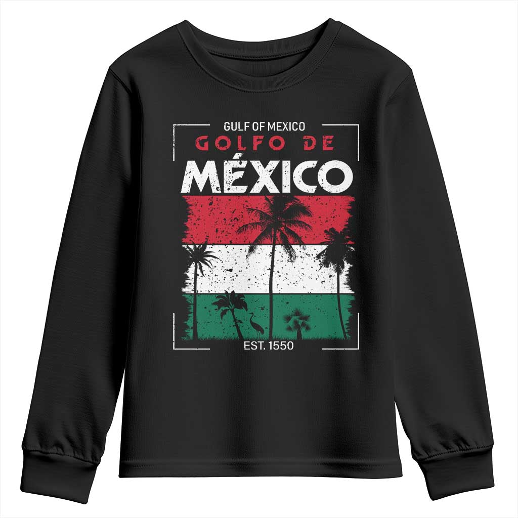 Golfo De Mexico EST 1550 Youth Sweatshirt Vintage Mexican Flag Palm Tree