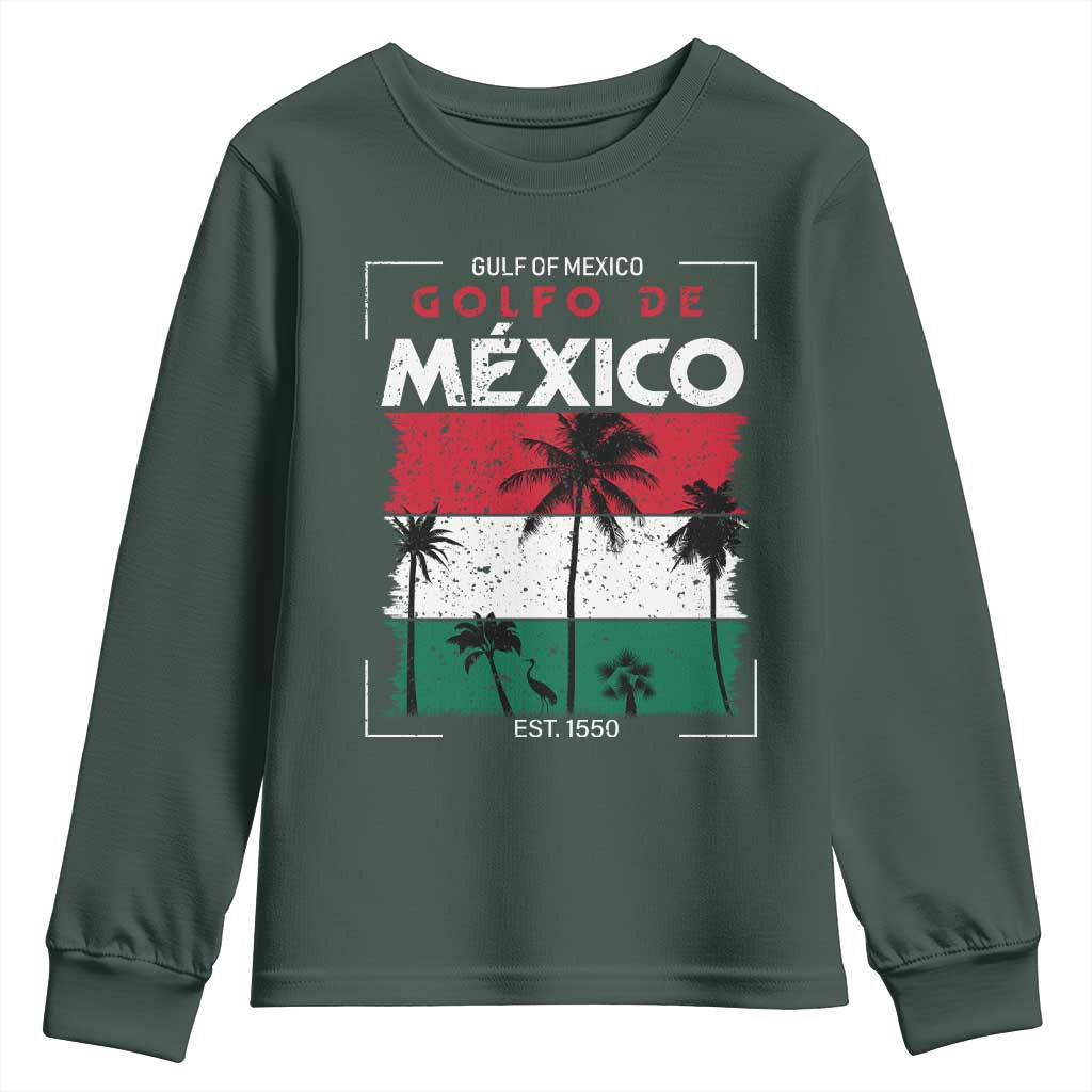 Golfo De Mexico EST 1550 Youth Sweatshirt Vintage Mexican Flag Palm Tree