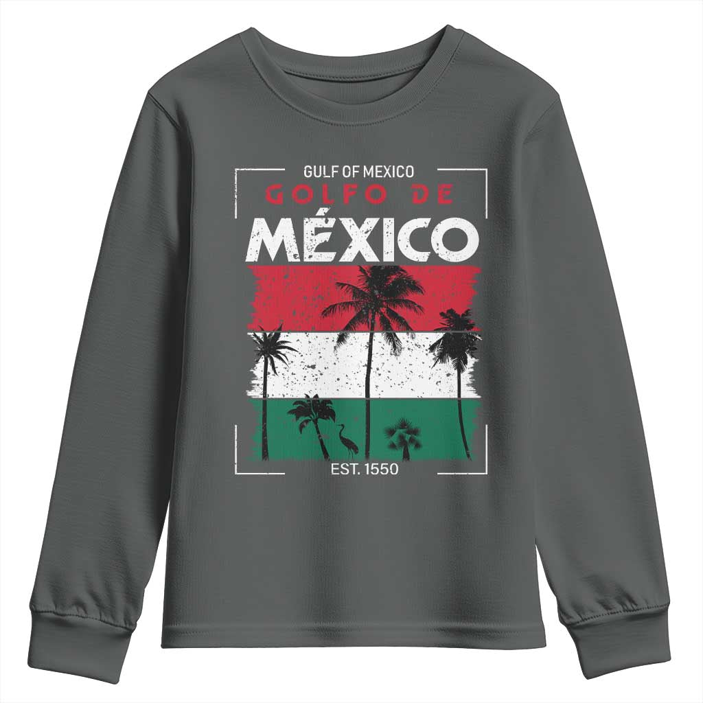 Golfo De Mexico EST 1550 Youth Sweatshirt Vintage Mexican Flag Palm Tree