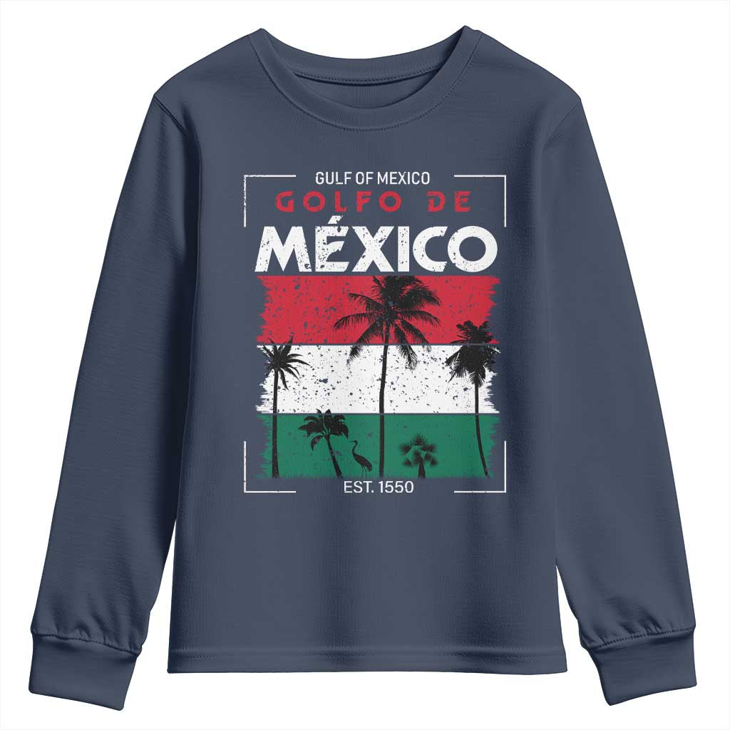 Golfo De Mexico EST 1550 Youth Sweatshirt Vintage Mexican Flag Palm Tree