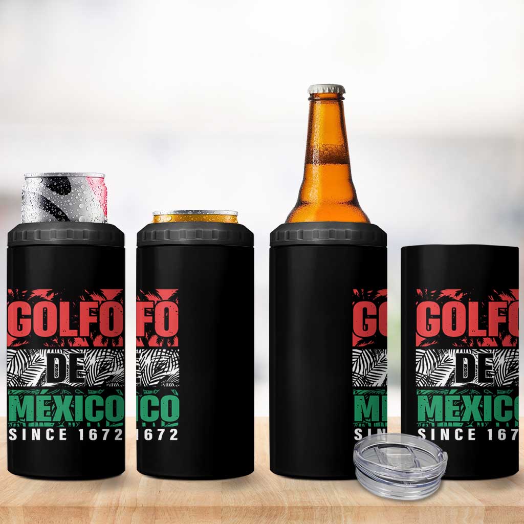 Gulf Of Mexico El Golfo De México 4 in 1 Can Cooler Tumbler Beach Palm Tree