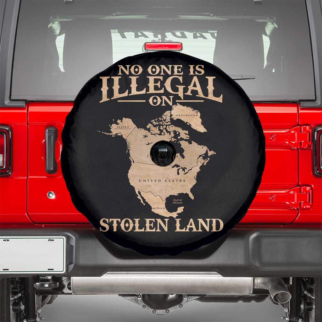 No One Is Illegal On Stolen Land Spare Tire Cover North America Vintage Map