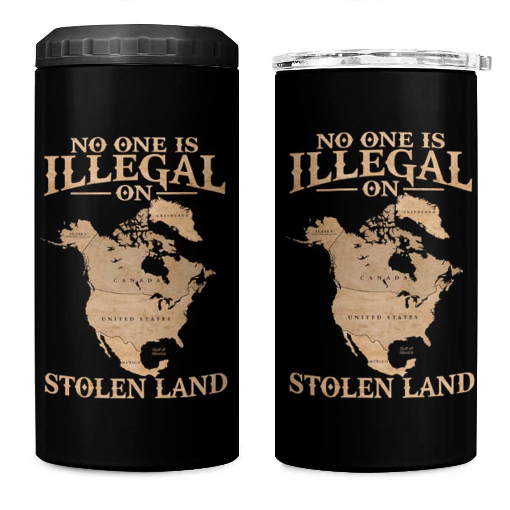 No One Is Illegal On Stolen Land 4 in 1 Can Cooler Tumbler North America Vintage Map