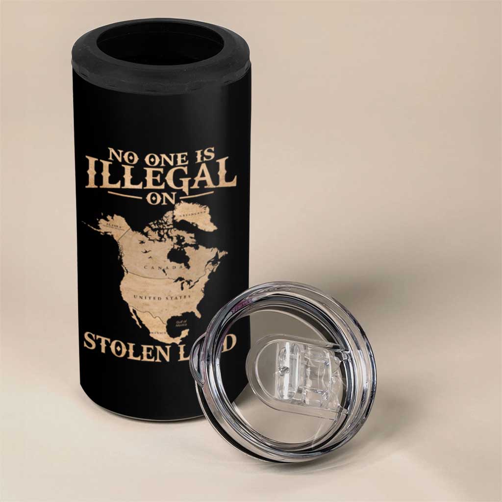 No One Is Illegal On Stolen Land 4 in 1 Can Cooler Tumbler North America Vintage Map