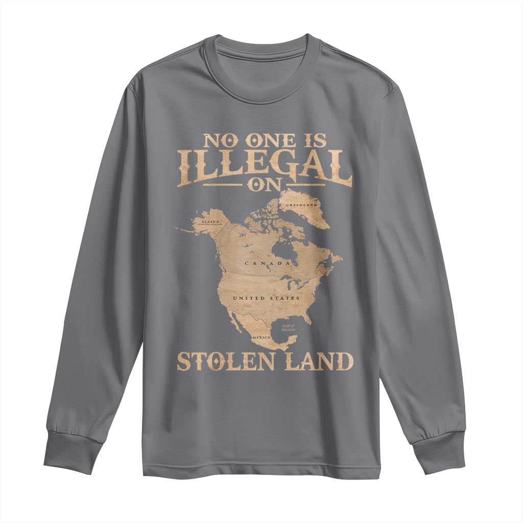 No One Is Illegal On Stolen Land Long Sleeve Shirt North America Vintage Map