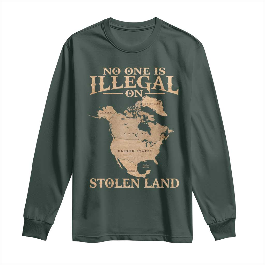 No One Is Illegal On Stolen Land Long Sleeve Shirt North America Vintage Map