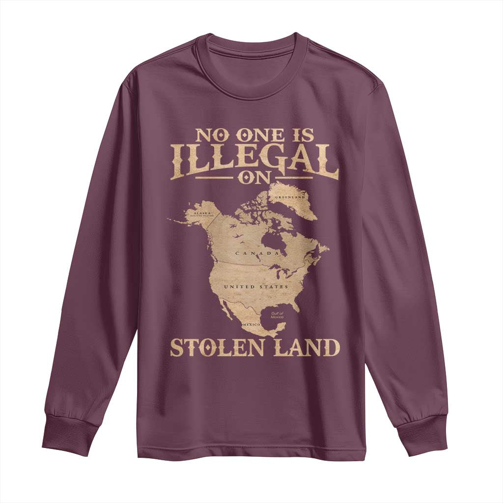 No One Is Illegal On Stolen Land Long Sleeve Shirt North America Vintage Map