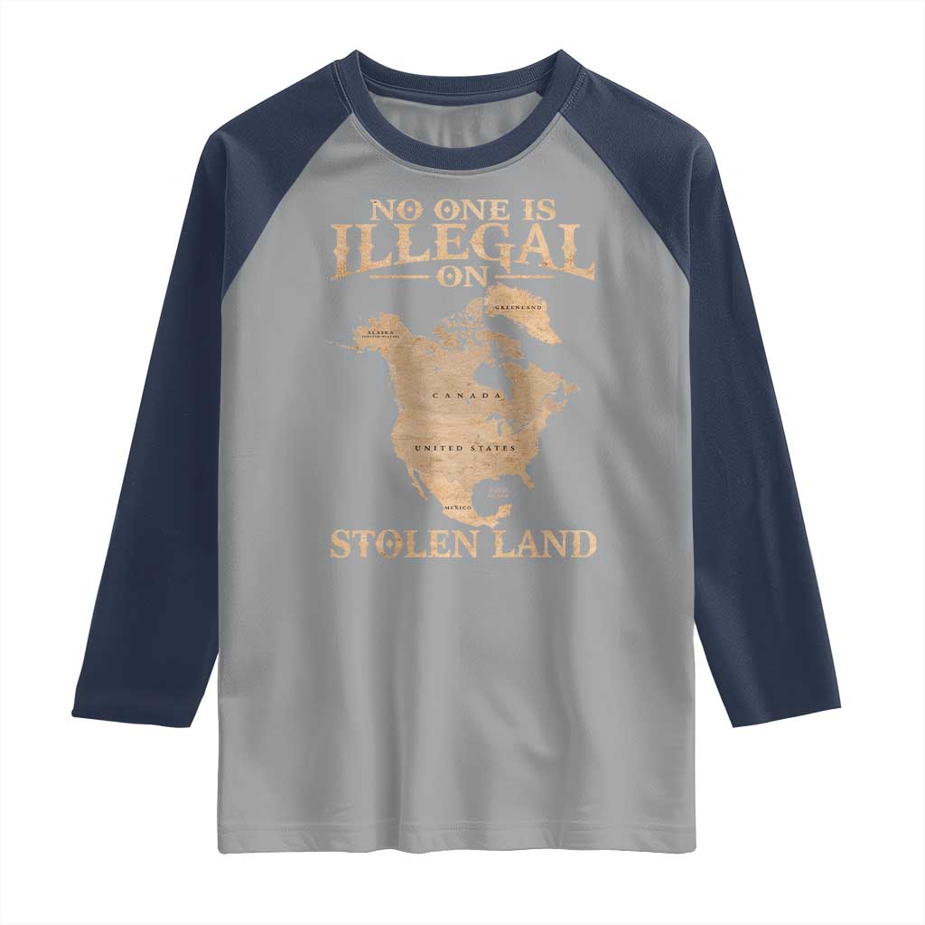 No One Is Illegal On Stolen Land Raglan Shirt North America Vintage Map