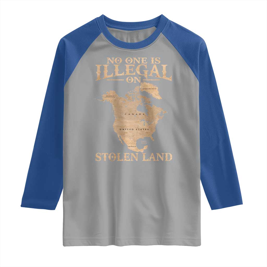 No One Is Illegal On Stolen Land Raglan Shirt North America Vintage Map
