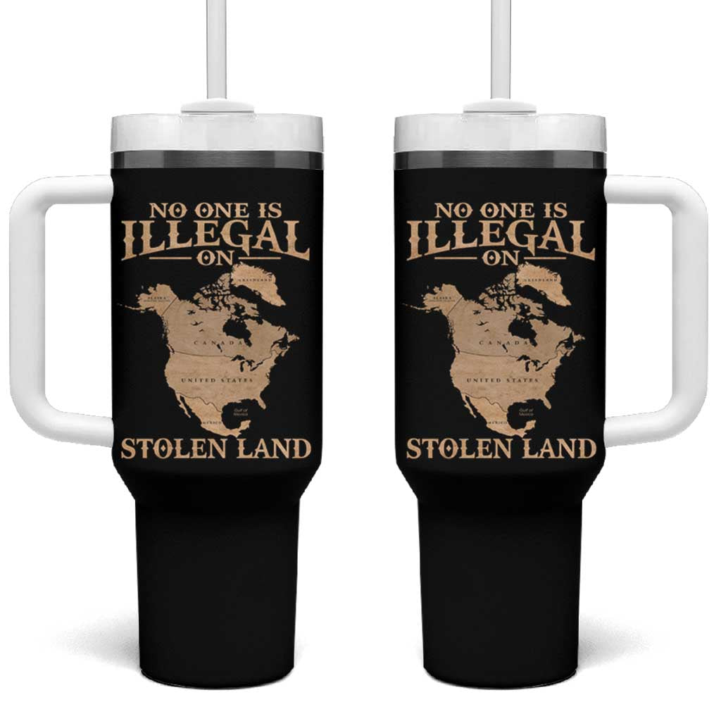 No One Is Illegal On Stolen Land Tumbler With Handle North America Vintage Map