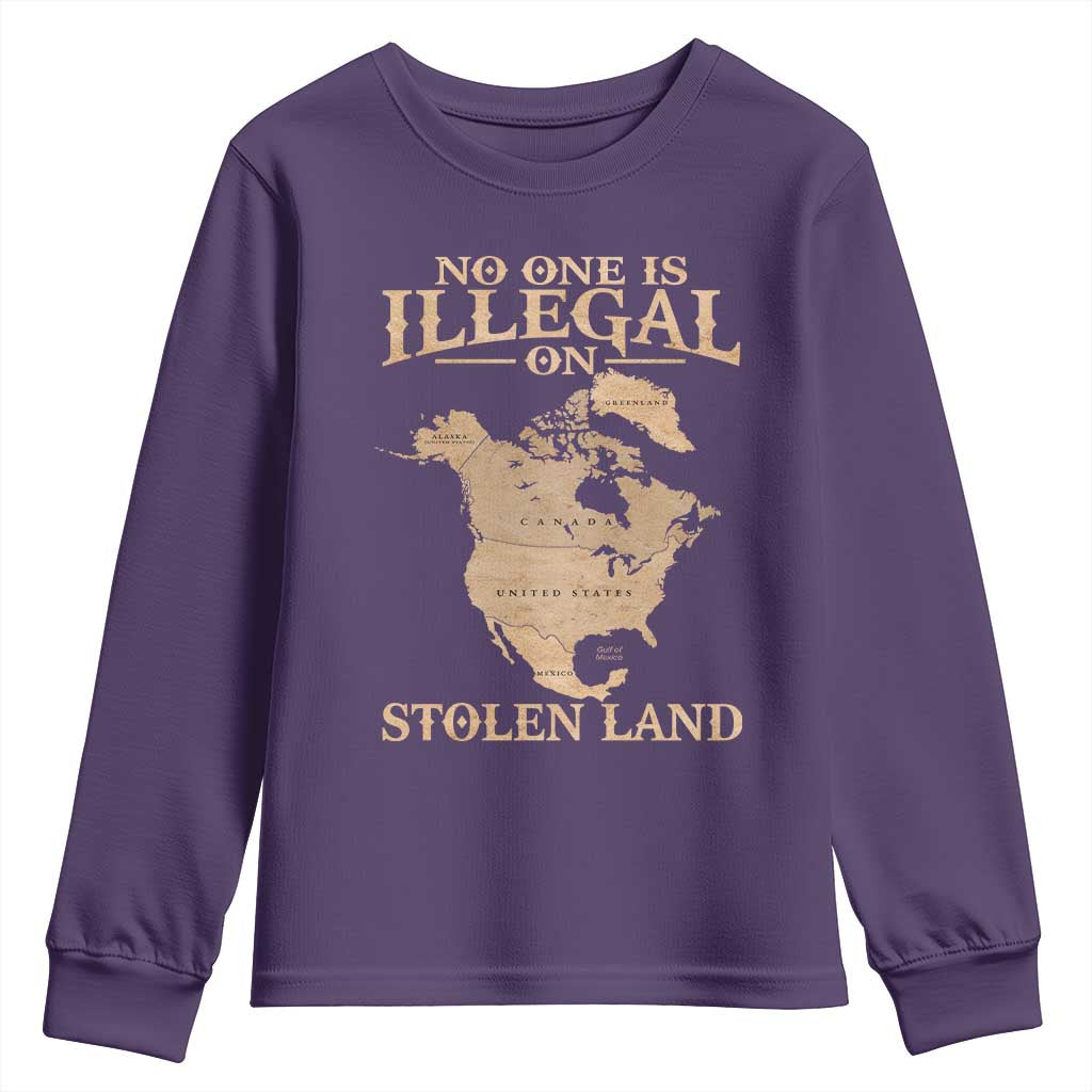 No One Is Illegal On Stolen Land Youth Sweatshirt North America Vintage Map