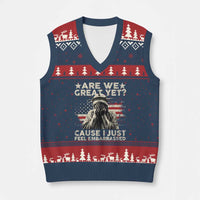 Funny Are We Great Yet Cause I Just Feel Embarrassed V-Neck Knit Sweater Vest Statue Of Liberty American Flag - Wonder Print Shop