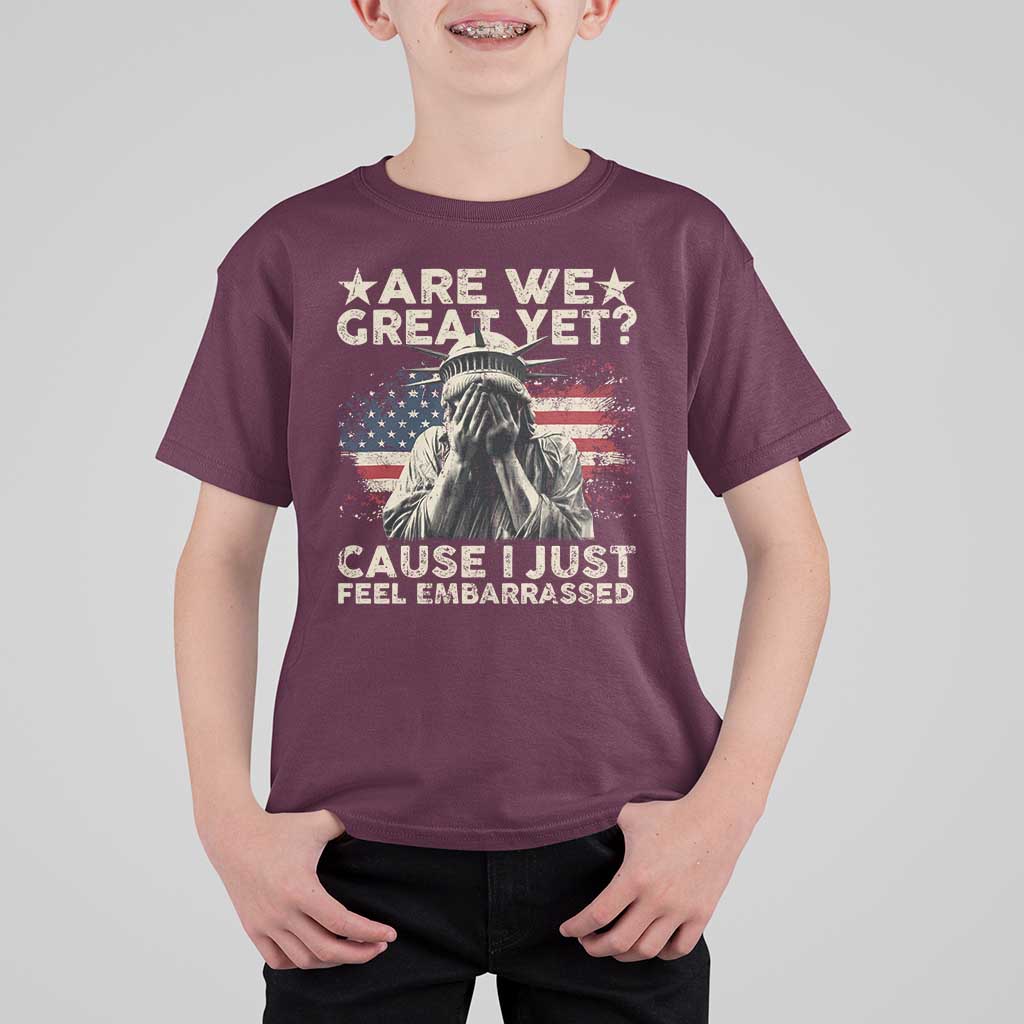 Funny Are We Great Yet Cause I Just Feel Embarrassed T Shirt For Kid Statue Of Liberty American Flag