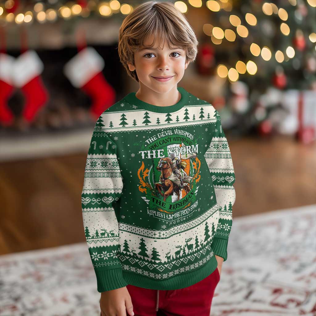 Irish Pride Ugly Christmas Sweater The Devil Whispers You Can't Withstand The Storm The Irishman Replies - Wonder Print Shop