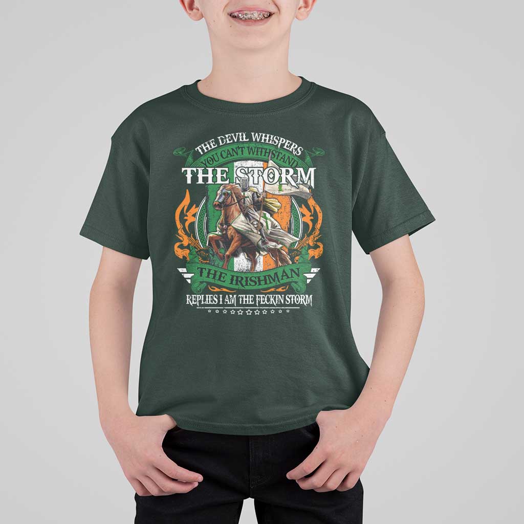 Irish Pride T Shirt For Kid The Devil Whispers You Can't Withstand The Storm The Irishman Replies