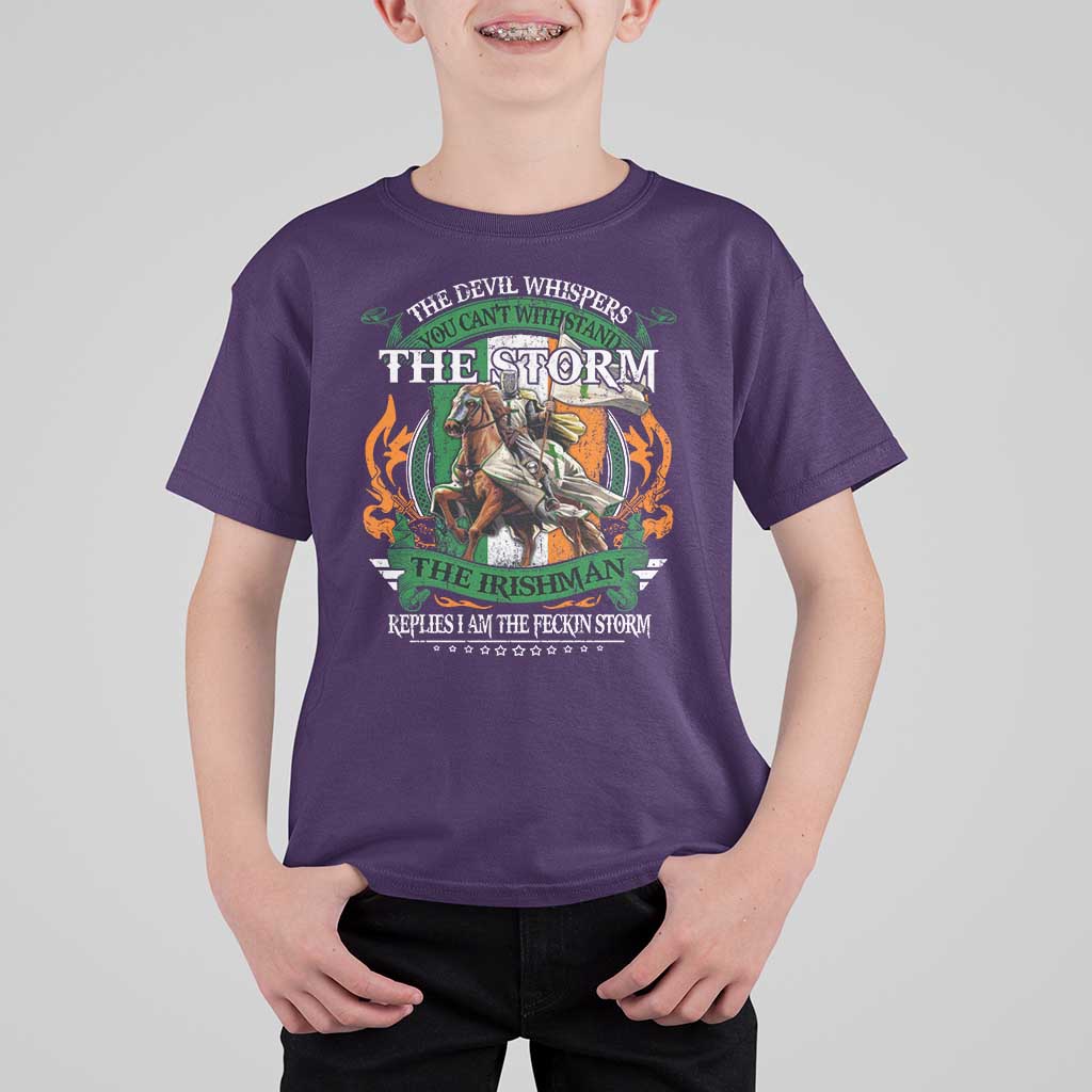 Irish Pride T Shirt For Kid The Devil Whispers You Can't Withstand The Storm The Irishman Replies