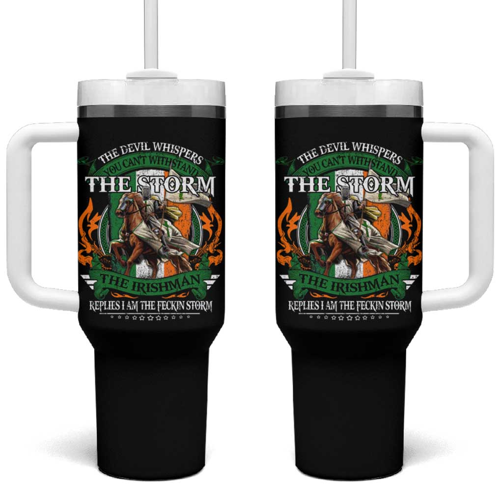Irish Pride Tumbler With Handle The Devil Whispers You Can't Withstand The Storm The Irishman Replies