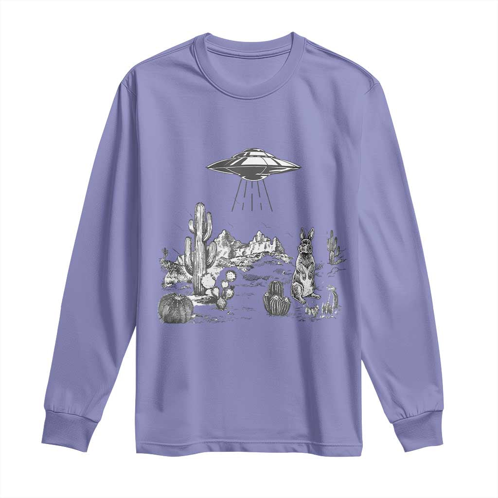 Funny Western Easter Day UFO Bunny Alien Long Sleeve Shirt