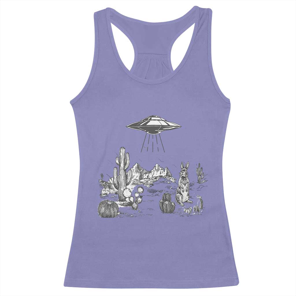 Funny Western Easter Day UFO Bunny Alien Racerback Tank Top