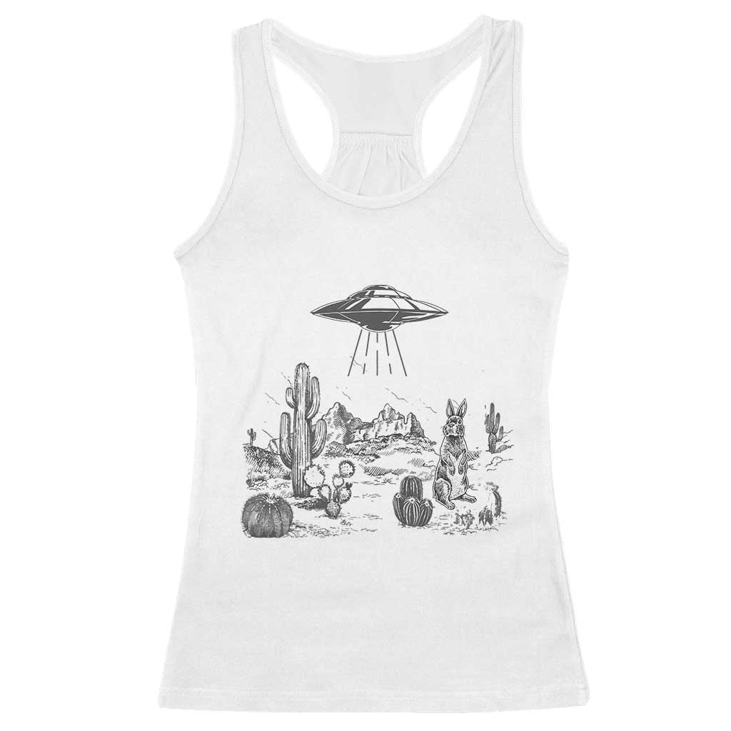 Funny Western Easter Day UFO Bunny Alien Racerback Tank Top
