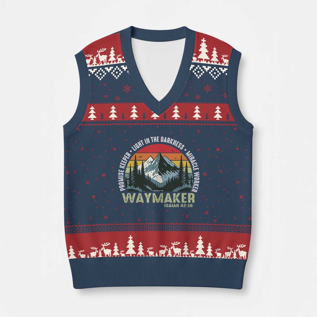 Religious Christian Waymaker V-Neck Knit Sweater Vest Promise Keeper Light In The Darkness Miracle Worker - Wonder Print Shop