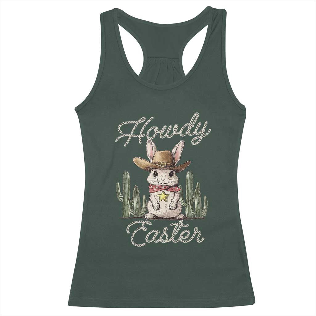 Funny Western Easter Day Racerback Tank Top Howdy Easter Country Cowboy Bunny